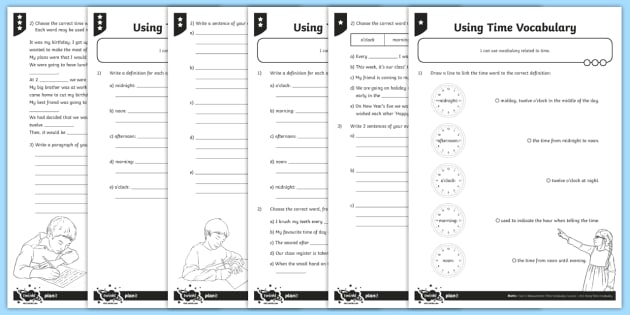 using time vocabulary differentiated worksheet worksheets