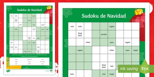 christmas words sudoku worksheet activity sheet spanish
