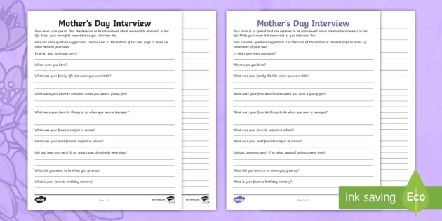 * NEW * Mother's Day Interview Activity Sheet - Celebration