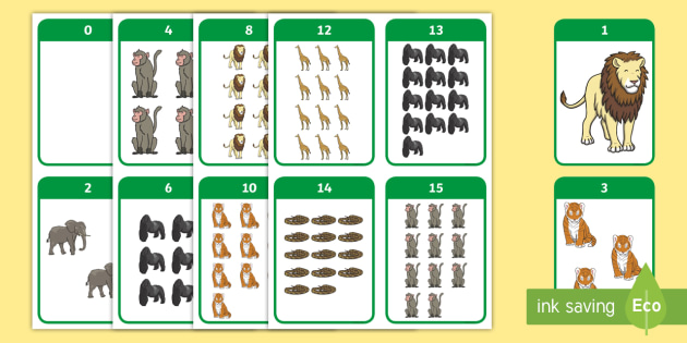 Jungle Animal Themed Counting 1-20 Flashcards (teacher made)