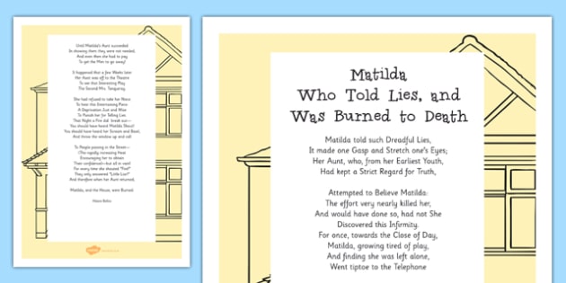 Matilda Who Told Lies And Was Burned To Death Poem Print Out