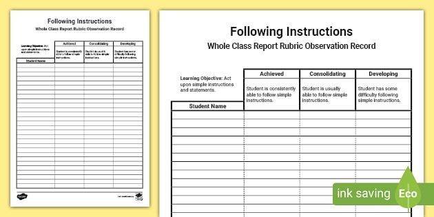 Following Instructions Eylf Assessment Rubricguide To Making Judgement 1190