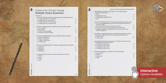 Evidence For Climate Change Multiple Choice Questions Task Evidence For Climate Change Multiple Choice Questions Task