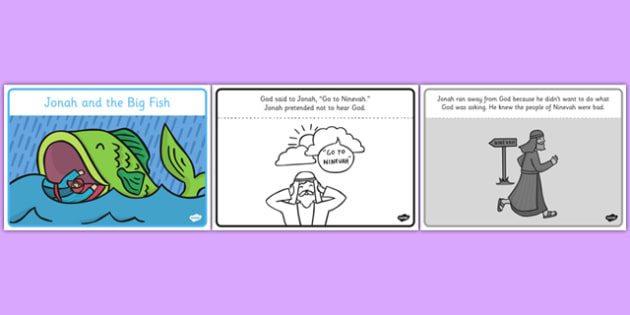 Jonah and the Big Fish Story Sequencing Black &amp; White (A4)
