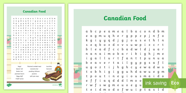 Canadian Cuisine Word Search Teacher Made