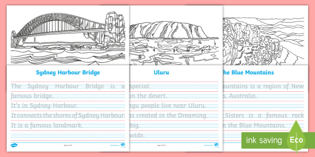 Australian Landmarks Handwriting and Colouring Booklet