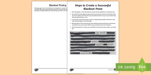 Blackout Poetry Example - How to Create Guide - Resource
