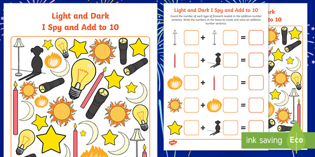 👉 Light and Dark I Spy and Add to 10 (teacher made)