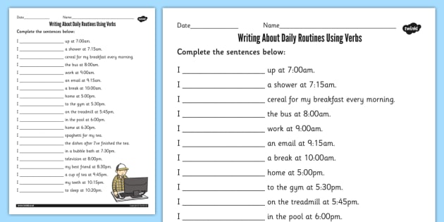 writing about daily routines using verbs worksheet esl