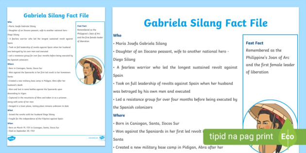 * NEW * Gabriela Silang Fact File Preschool Twinkl