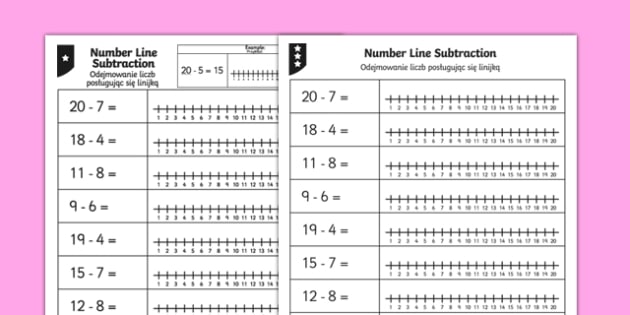 Subtraction From 20 Numberline Worksheet / Worksheet English/Polish