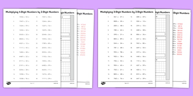 multiplying 4 and 3 digit numbers by 2 digit numbers worksheet worksheet