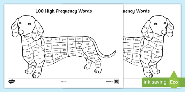 100 High Frequency Words Colouring Dog Worksheet - Twinkl