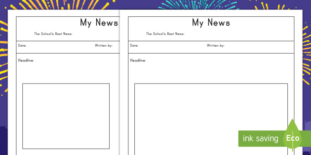 My News Writing Template - New Year, writing, template, resolutions