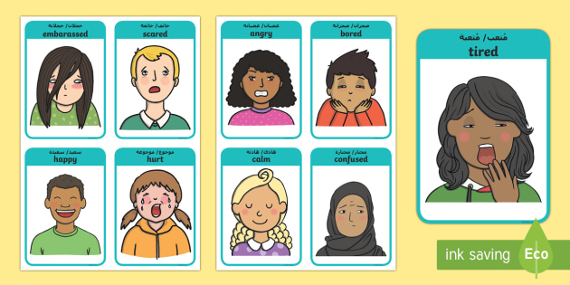 My Emotions Faces Discussion Cards Arabic Translation - Arabic