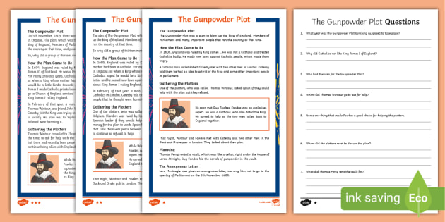 KS2 The Gunpowder Plot Differentiated Reading Comprehension Activity