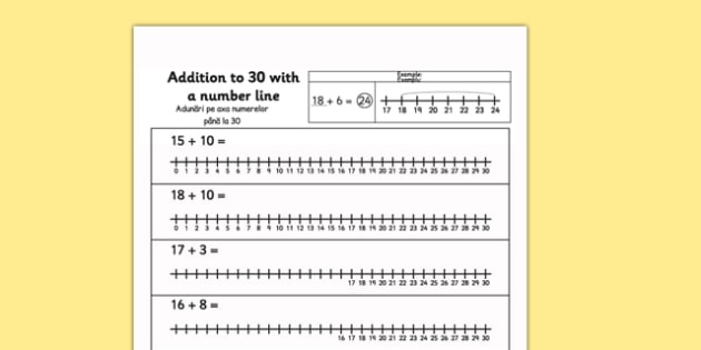 Addition to 30 with a Number Line Worksheet / Worksheet Romanian ...