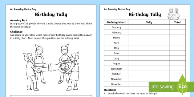 Birthday Tally Worksheet Worksheet