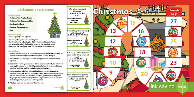 KS1 Christmas Board Game - English/Mandarin Chinese