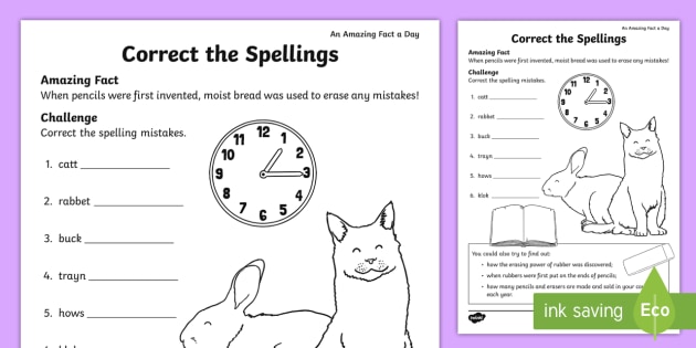 Correct the Spellings Worksheet Primary Resourcces