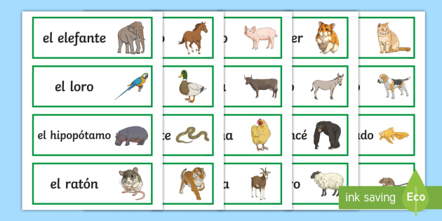 Animals in Español | Spanish Animal Word Cards | Twinkl