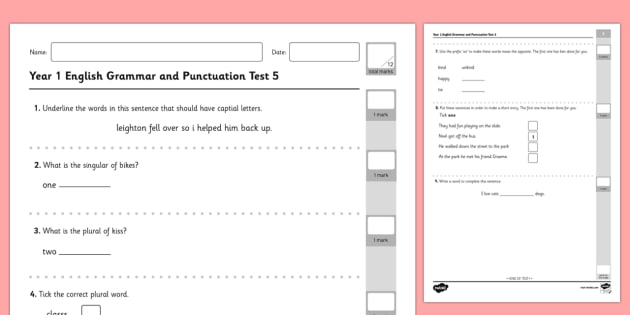 year 1 english grammar and punctuation test 5