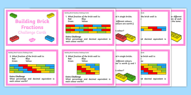 with for maths 4 class building bricks worksheet 5, Brick Building Year Cards   Year Challenge Fraction 6