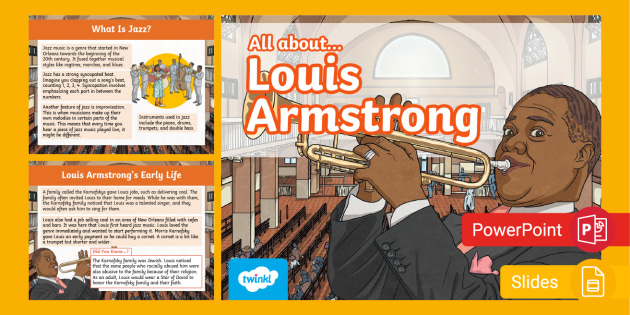 erindringsmønter Afstemning nationalsang All About Louis Armstrong PowerPoint & Google Slides for 6th-8th Grade