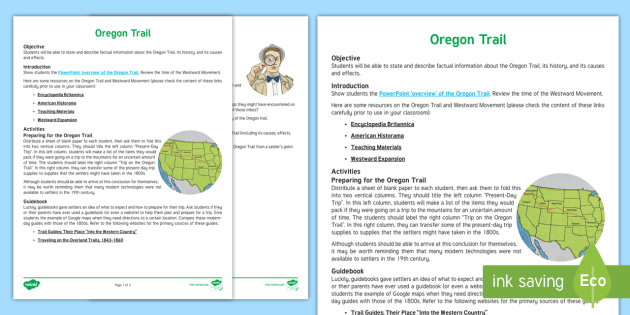 Oregon Trail Teaching Ideas (teacher made)