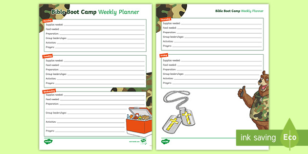 Vacation Bible School: Bible Boot Camp Editable Weekly Plan