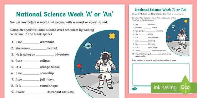 Free National Science Week 2019 A Or An Worksheet