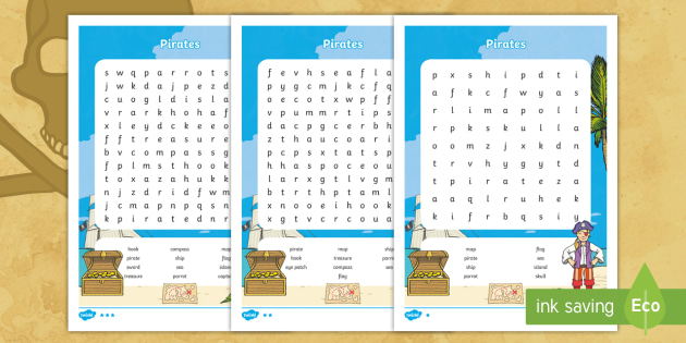 FREE! - Pirate Word Search - Word Search for 10-Year-Olds