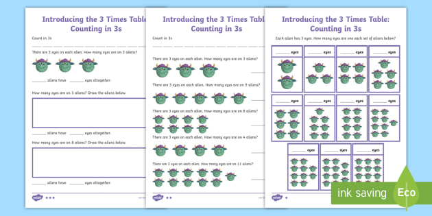 introduction to the 3 times table differentiated worksheets