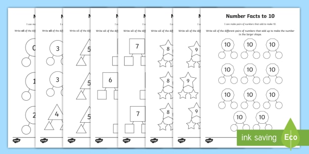 Number Facts Within 10 Part Whole Worksheets (teacher made)