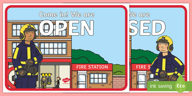 The Fire Station Aistear Open And Closed Role-Play Signs