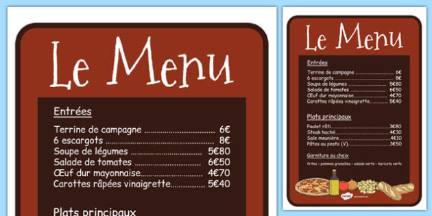 Restaurant Menu In French Language