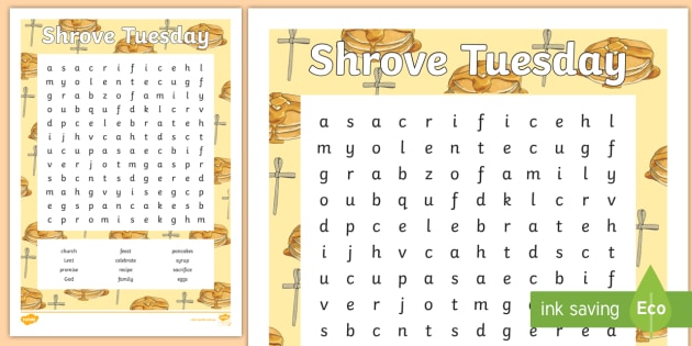 Years 3 4 Shrove Tuesday Word Search Teacher Made