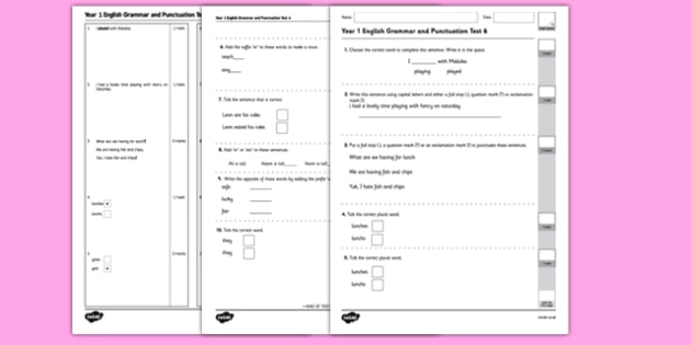 year 1 english grammar and punctuation test 6 spag grammar punctuation