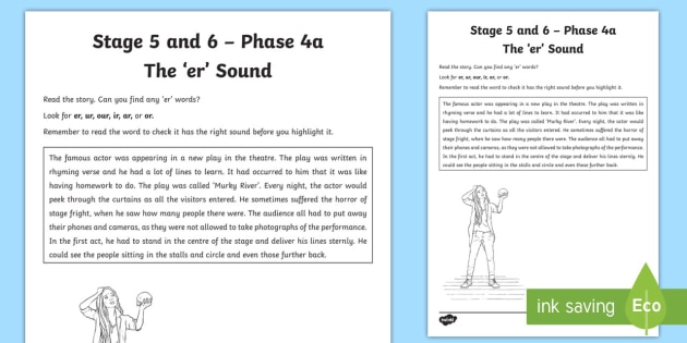 Northern Ireland Linguistic Phonics Stage 5 and 6 Phase 4a 'er' Worksheet