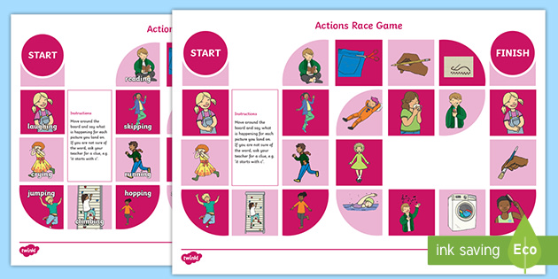 Action Verbs Board Game, ESL Printable Board Games