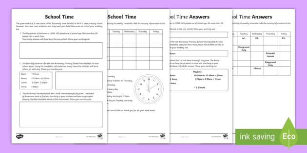 school time problem solving worksheet teacher made