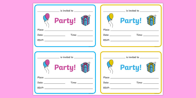 Birthday Party Invitation Cards (teacher made) - Twinkl