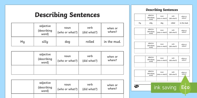 Describing Sentences Activity (Teacher-Made)