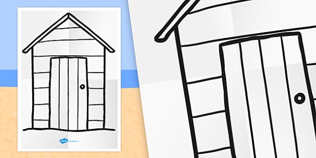 Download Large Seaside Themed Beach Hut Colouring Template - seaside