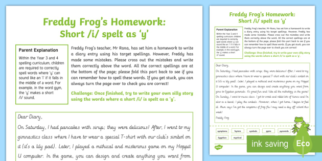 Short I Spelt As Y Freddy Frog Homework Worksheet Worksheet