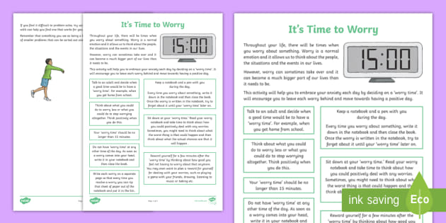 It's Time to Worry Worksheet