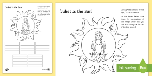 Gcse Romeo And Juliet Juliet Is The Sun Act Ii Scene Ii Worksheet