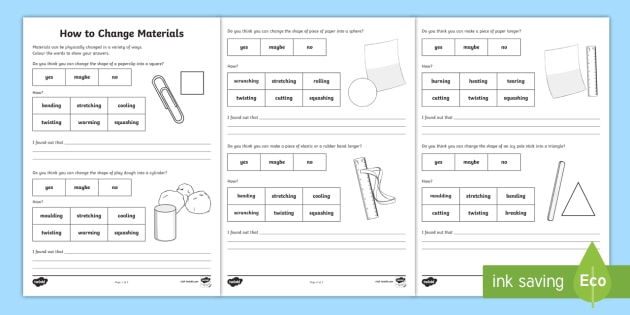 How to Change Materials Worksheet / Activity Sheets