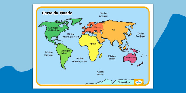 Carte géographique : Les océans et continents du monde
