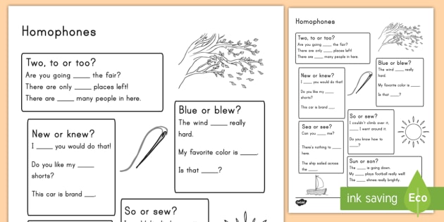 fill in the homophones activity teacher made